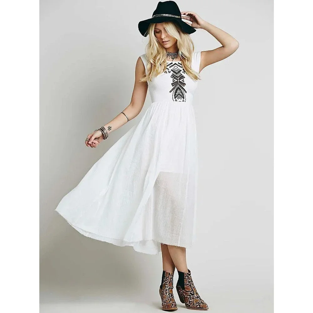 Free People Size M Toosaloosa Slub Meadows Midi Dress White